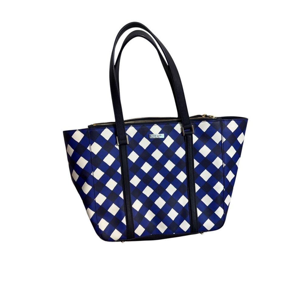 Kate Spade Womens Newbury Lane Briar Gingham Shoulder Tote Bag French Navy Cream